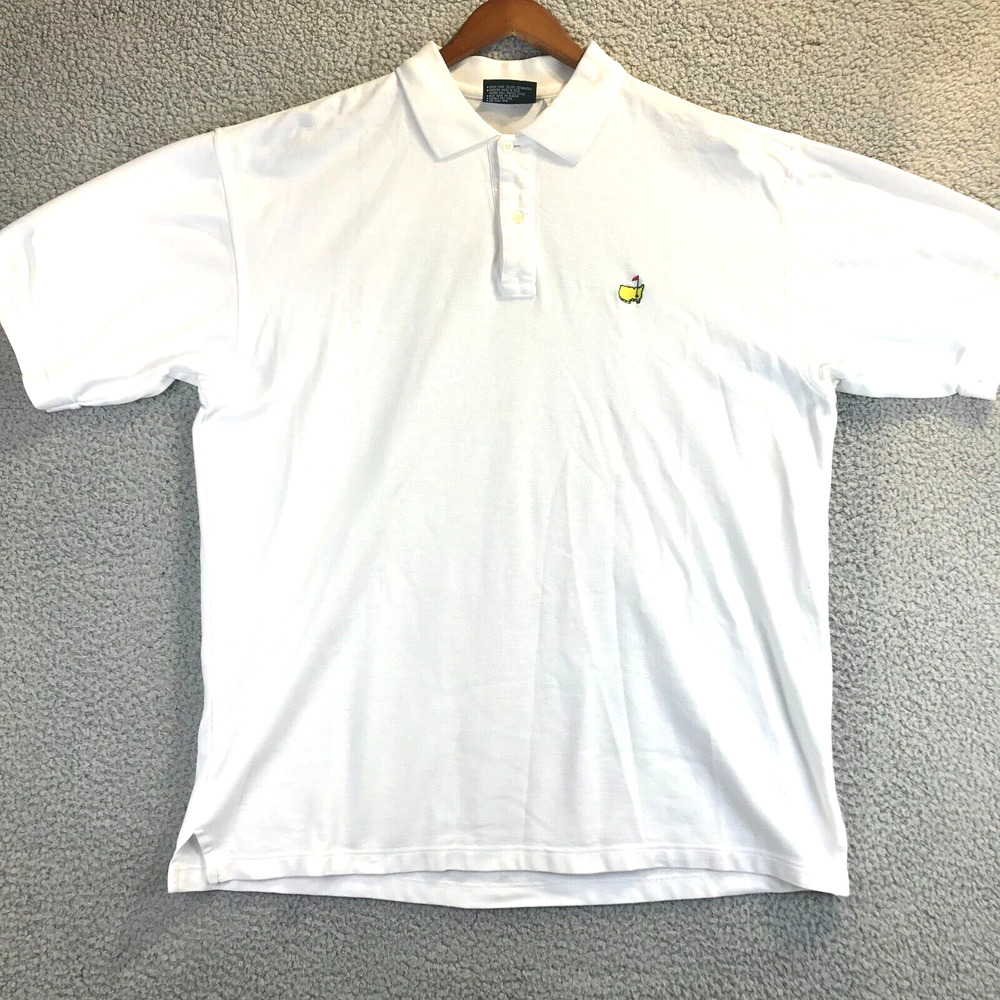 Mens Golf Shirt Masters Collection Large White Short Sleeve Polo Two Ply Cotton